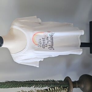 Maurices Off-White Tee with Rainbow and Text Print NWT
